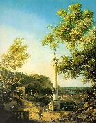 Canaletto Capriccio-River Landscape with a Column, a Ruined Roman Arch and Reminiscences of England Germany oil painting artist