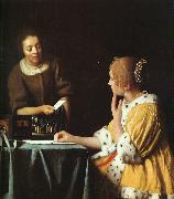 JanVermeer Lady with her Maidservant oil painting picture wholesale
