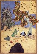 Bihzad The saintly Bishr fishes up the corpse of the blaspheming Malikha from the magic well which is the fount fo life oil painting on canvas