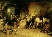 J.M.W.Turner a country blacksmith disputing upon the price of i ron and the price charged to the butcher for shoeing his poney oil painting