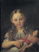 Anonymous Girl with a doll painting