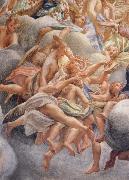 Correggio Assumption of the Virgin,details with angels bearing musical instruments painting