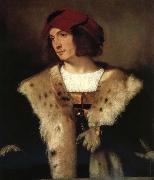 Titian Portrait of a man in a red cap painting
