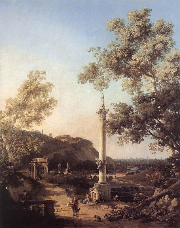 Canaletto Capriccio: River Landscape with a Column f Germany oil painting art