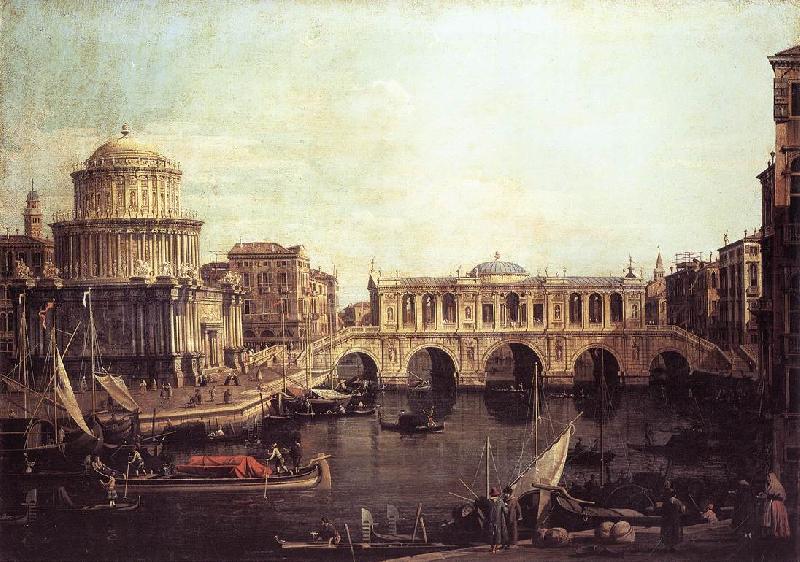Canaletto Capriccio: The Grand Canal, with an Imaginary Rialto Bridge and Other Buildings fg Germany oil painting art