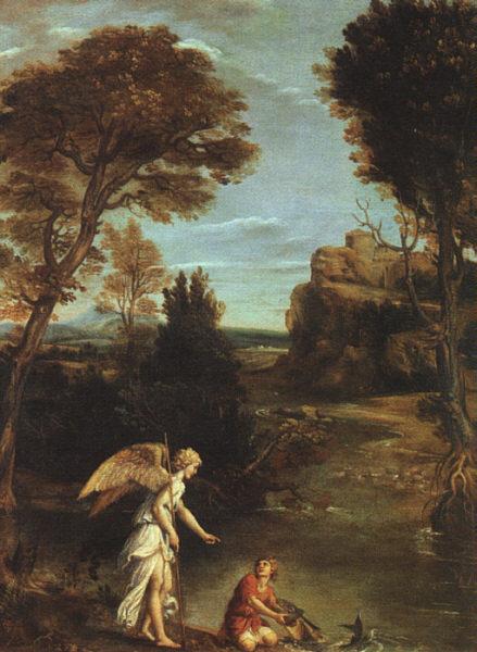 Domenichino Landscape with Tobias Laying Hold of the Fish oil painting picture