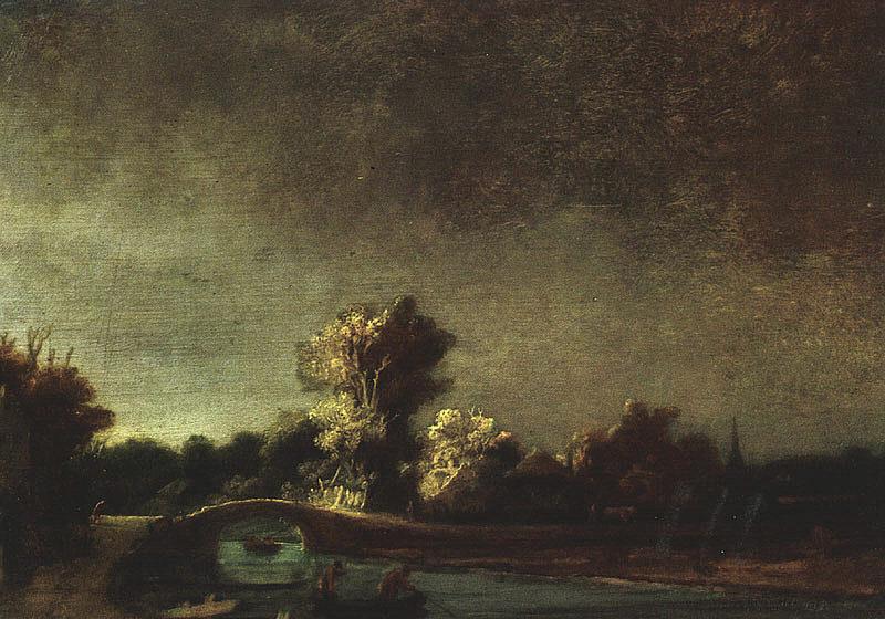 Rembrandt Landscape with a Stone Bridge oil painting image