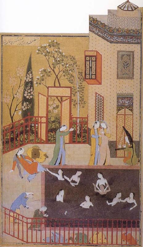 Bihzad The Master of the garden espies the maidens bathing in his pool Germany oil painting art