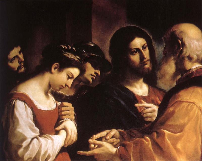 GUERCINO Jesus and aktenskapsbryterskan Germany oil painting art