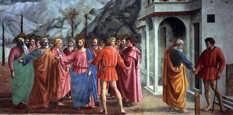 MASACCIO The Tribute Money, fresco in the Brancacci Chapel in Santa Maria del Carmine, Florence Germany oil painting art