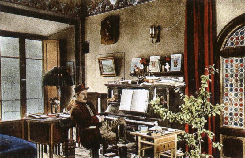 puccini puccini at home in the music room of his villa at torre del lago oil painting image
