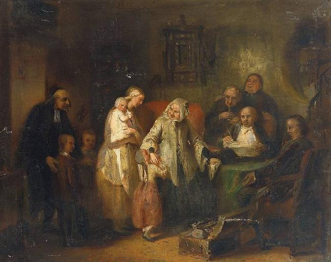 Anonymous Young widow and four children at the opening of the last will oil painting image