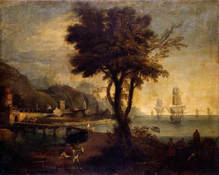 Anonymous Paesaggio fluviale con figure oil painting image
