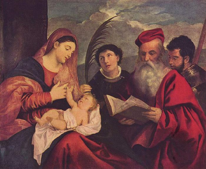 Titian Maria mit dem Kinde, dem Hl. Stephan, Hl. Hieronymus und Hl. Mauritius oil painting image