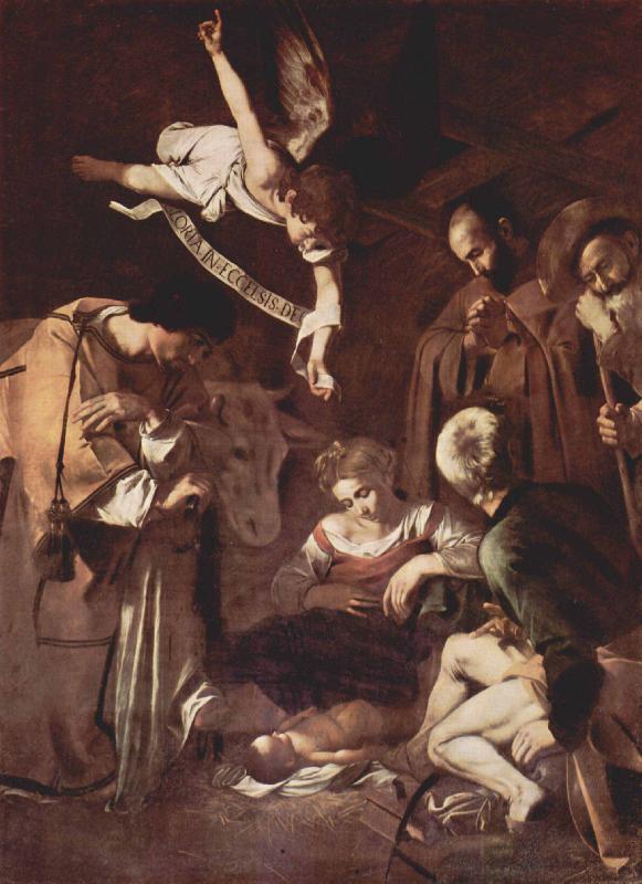 Caravaggio Nativity with St. Francis and St Lawrence oil painting image