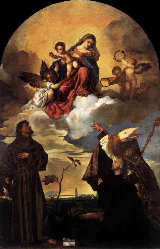 Titian Madonna in Glory with the Christ Child and Sts Francis and Alvise with the Donor oil painting image