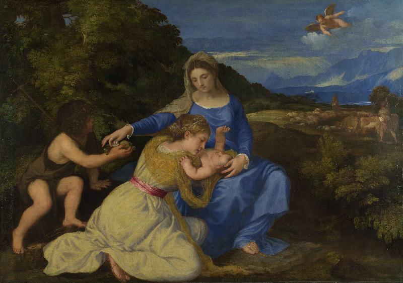 Titian The Virgin and Child with the Infant Saint John and a Female Saint or Donor Germany oil painting art