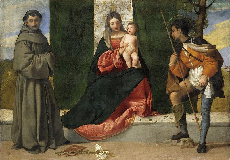 Titian La Virgen con el Nino, entre San Antonio de Padua y San Roque Germany oil painting art