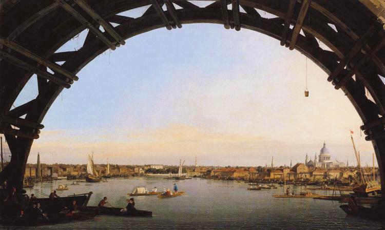Canaletto Panorama di Londra attraverso un arcata del ponte di Westminster (mk21) oil painting image