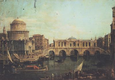 Canaletto Capriccio con un ponte di Rialto immaginario e altri edifici (mk21) oil painting image